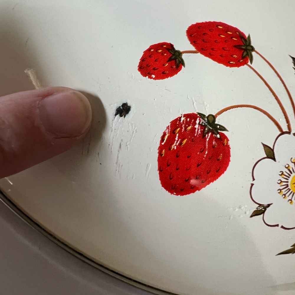 VTG Sheffield Strawberries 'n Cream Cookware Replacement Lid 9 3/4" Area Damage - Picture 7 of 9